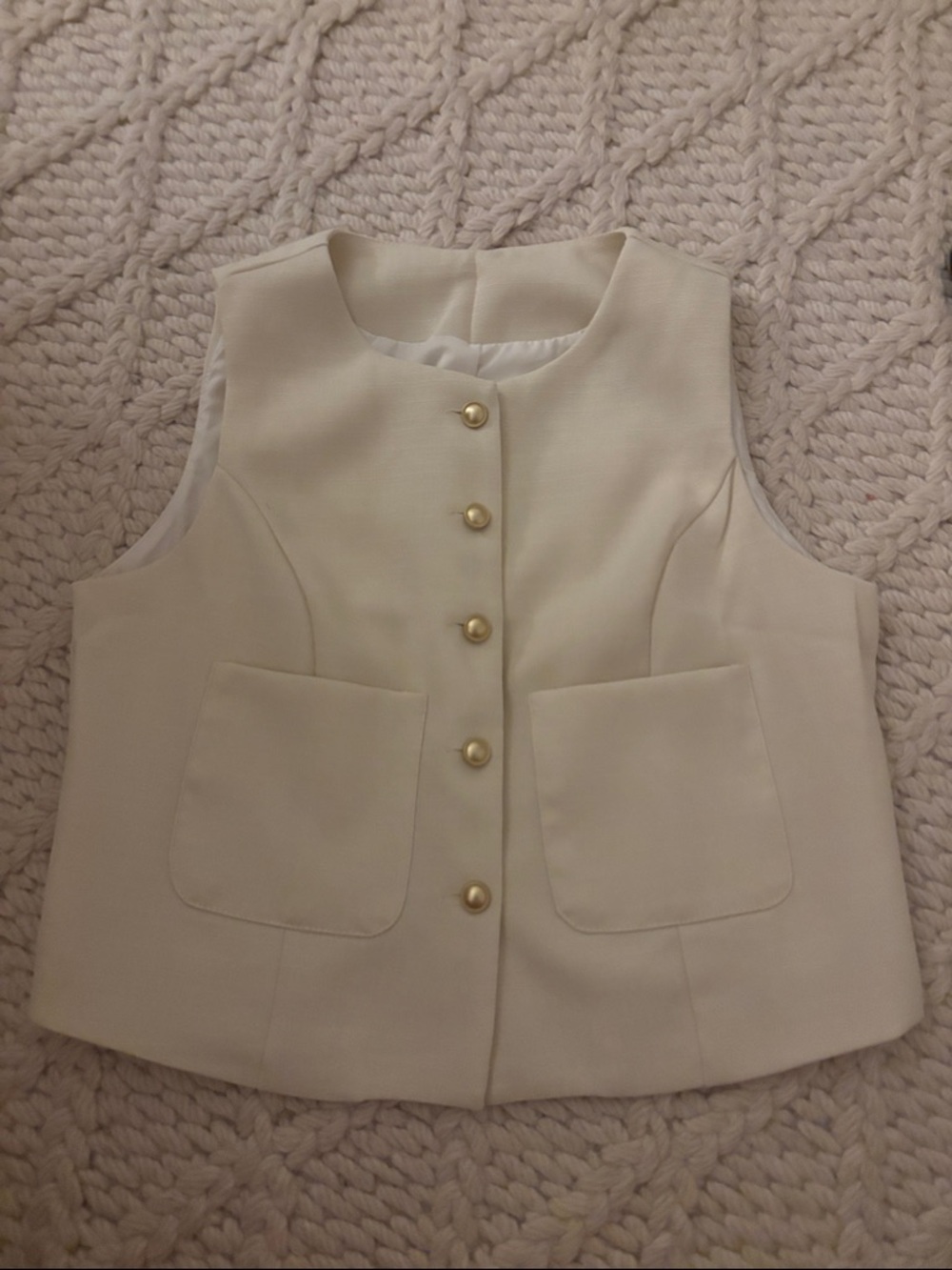 Aritzia Cream Sleeveless Button-Front Vest with Gold Buttons